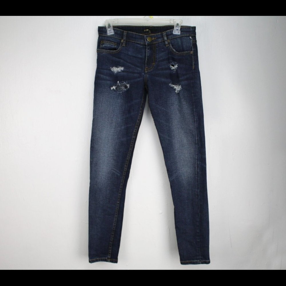 Maje Blue Distressed Womens Jeans Country Cowgirl Size Waist 28 1/2 Inseam 29 - Picture 2 of 9